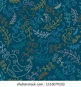 Seamless pattern with spring birds and branches