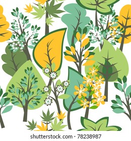 Seamless pattern with spring blossoming trees and bushes