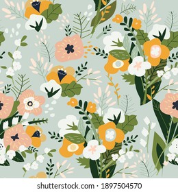 Seamless pattern of spring bouquets of flowers