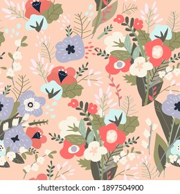Seamless pattern of spring bouquets of flowers