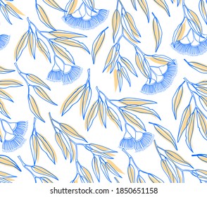Seamless pattern of  spring branches and leaves. for wallpaper,pattern fills,web page background,surface textures