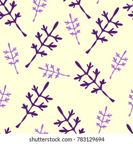 Seamless pattern of spring branches on a yellow background