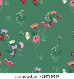 Seamless pattern with spring bright flowers. Vector illustration