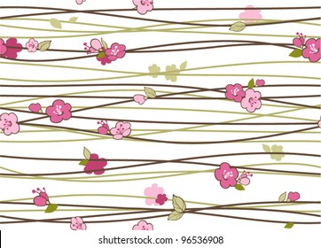 Seamless pattern with spring cherry blossoms