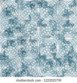 Seamless pattern. Spring colors decorated with squares consisting of bent lines. Editing is available.