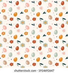 Seamless pattern, Spring and Easter pattern with flowers, rainbow, leaves