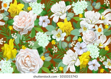 Seamless pattern with spring floral motif
