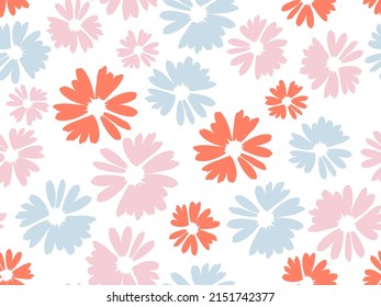 Seamless pattern with spring flower on white background vector illustration. Cute floral print.