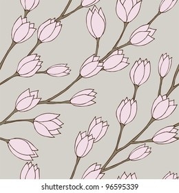 Seamless pattern with spring flower on the branch
