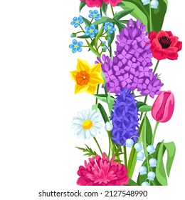 Seamless pattern with spring flowers. Beautiful decorative bouquet of blooming plants.