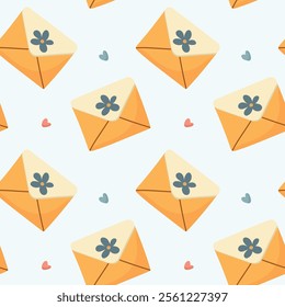 Seamless pattern, spring, flowers, birds have arrived, letter, birdhouse, flowers in a pot, watering can. For fabric design, packaging
