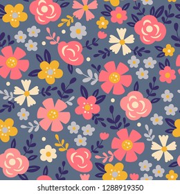 Seamless pattern for spring with flowers. Childish background for fabric, wrapping paper, textile, wallpaper and apparel