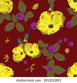 Patrón sin inconvenientes con flores primaverales para la decoración de las impresiones de moda, tela, papel pintado y todas las impresiones sobre el color del tono de tierra de fondo.