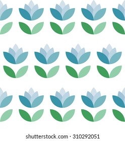 Seamless pattern of spring flowers in garlands. Floral print in fresh cool blue and mint green colors on white. Abstract Background. Vector Illustration.