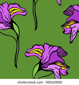 Seamless Pattern With Spring Flowers. Iris Flower