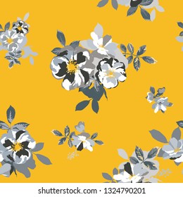 Seamless pattern with spring flowers and leaves. Hand drawn background. floral pattern for wallpaper or fabric.
