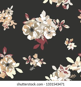 Seamless pattern with spring flowers and leaves. Hand drawn background. floral pattern for wallpaper or fabric.