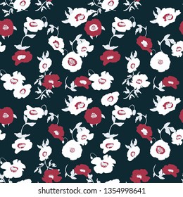 Seamless pattern with spring flowers and leaves. Hand drawn background