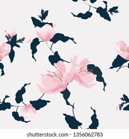 Seamless pattern with spring flowers and leaves. Hand drawn background. floral pattern for wallpaper or fabric