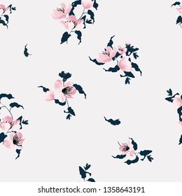 Seamless pattern with spring flowers and leaves. Hand drawn background. floral pattern for wallpaper or fabric