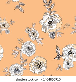 Seamless pattern with spring flowers and leaves. Hand drawn background. floral pattern for wallpaper or fabric. - Vector 
