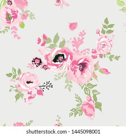 Seamless pattern with spring flowers and leaves. Hand drawn background. floral pattern for wallpaper or fabric.
