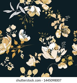 Seamless pattern with spring flowers and leaves. Hand drawn background. floral pattern for wallpaper or fabric
