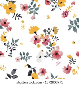 Seamless pattern with spring flowers and leaves