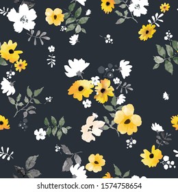 Seamless pattern with spring flowers and leaves