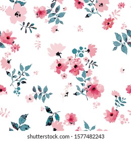 Seamless pattern with spring flowers and leaves