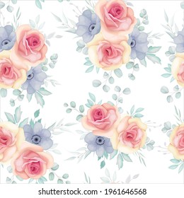 Seamless pattern with spring flowers and leaves