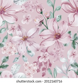 Seamless pattern with spring flowers and leaves for wallpaper background