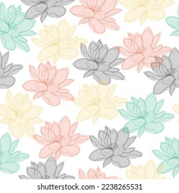 Seamless pattern with spring flowers and leaves. Hand drawn background.  floral pattern for wallpaper or fabric. Flower rose. Botanic Tile.