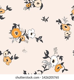 Seamless pattern with spring flowers and leaves.Cute Floral pattern of small flowers