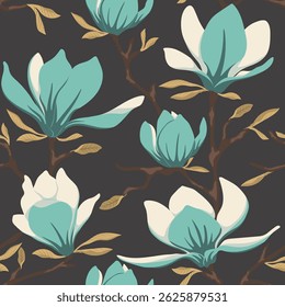 Modelo inconsútil con la magnolia y las hojas de las flores de la primavera, modelo floral para el fondo del Fondo de pantalla. Ilustración vectorial.