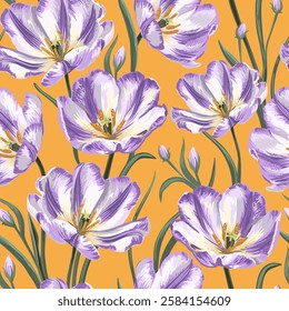 Seamless pattern. Spring flowers on a yellow background. 
