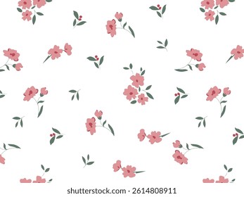 Seamless pattern with spring flowers on a soft pink color. Cute daisies. Vector illustration	
