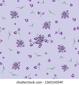 Seamless pattern of spring flowers purple irises, abstract print background, fabrics