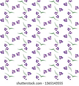 Seamless pattern of spring flowers purple irises, abstract print background, fabrics