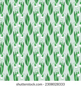 Seamless pattern, spring flowers of snowdrops on a light background. Print, floral background, textile, vector	
