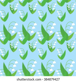 The seamless pattern with spring flowers. Tender valley on the blue background.