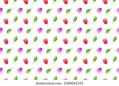Seamless pattern with spring flowers. Tulips and leaves on a white background. Vector graphics
