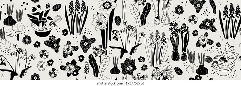 seamless pattern with spring flowers, vector design for paper, fabric and other surfaces