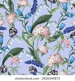 Seamless pattern with spring flowers. Vector