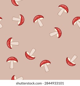 seamless pattern spring fly agaric cartoon. red forest, autumn simple, toadstool moss spring fly agaric sign vector