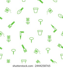 Seamless pattern. Spring gardening tools for planting.