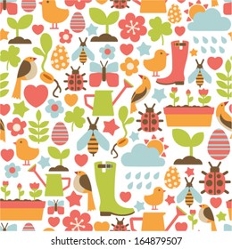 seamless pattern with spring icons