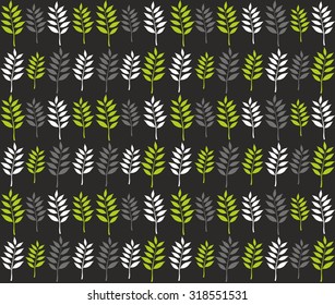 Seamless pattern with spring leaves in line. Vector repeated background.