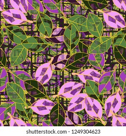 Seamless pattern. Spring paints on foliage, against the background of diverse abstraction.