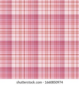 Seamless pattern in spring pink, red and white colors for plaid, fabric, textile, clothes, tablecloth and other things. Vector image. 
